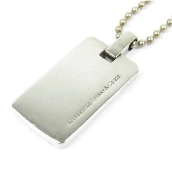 Authentic Tiffany & Co. 925 Sterling Silver Atlas Bar Plate Ball Chain Pendant - Picture 3 of 5